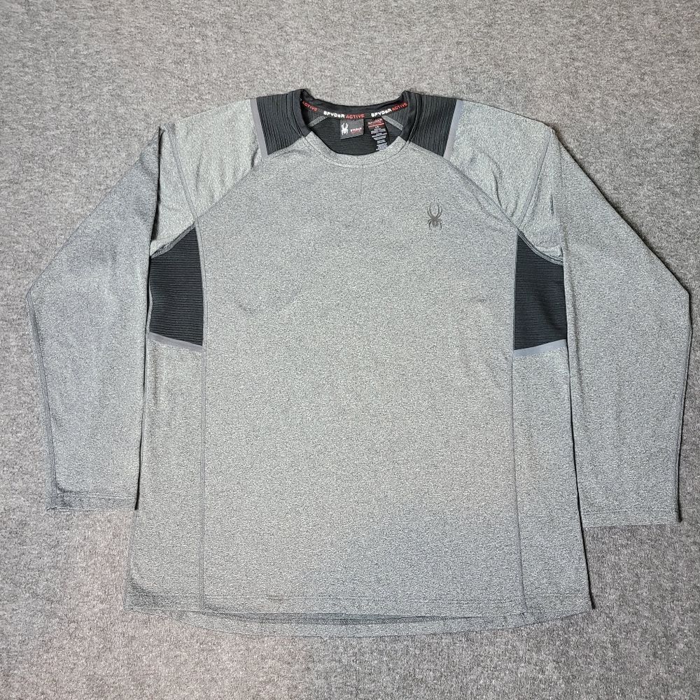 Spyder Proweb Mens Golf Sweater Size L Grey Black Crew Neck Fleece Long Sleeve